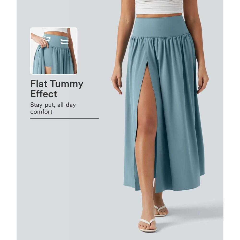 HALARA Breezeful™ High Rise Tummy Cntl 2-in-1 Quick Dry Maxi Skirt L Blue NWT A3